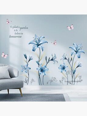 Floral Butterfly Wall Decals, Peel & Stick, Waterproof PVC, 2 Sheets 11.8x35.4in